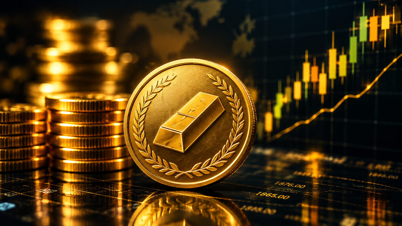 Gold trading chart and gold coin representing trading basics